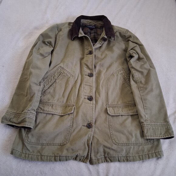 Lands' End Women's Medium Petite Khaki Green Plaid Lined Canvas Chore Coat - Picture 4 of 14